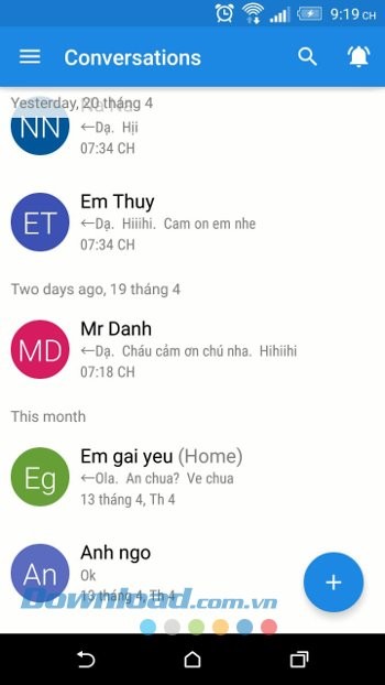 Giao diện chính của YAATA SMS