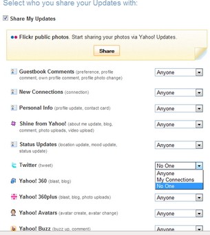 Thiết lập chia sẻ thông tin cập nhật