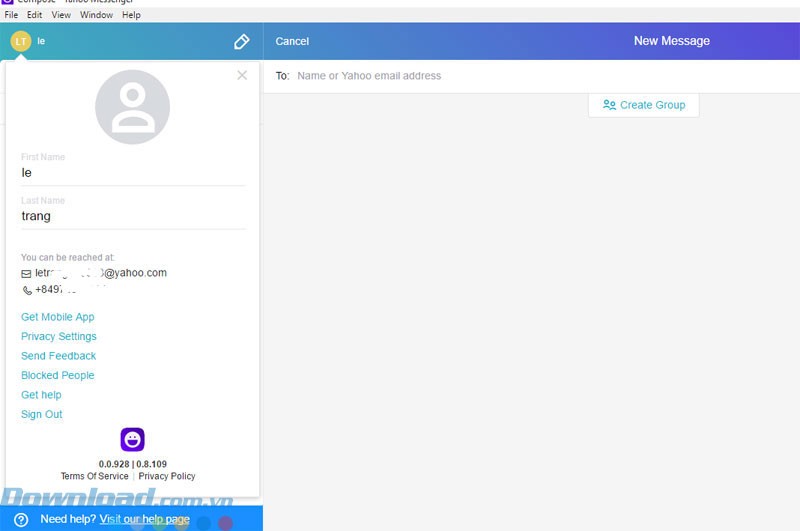 Giao diện chat của ứng dụng