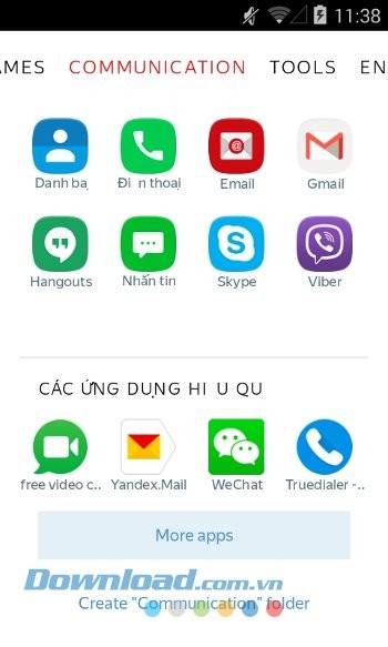 Yandex Launcher phân loại ứng dụng thông minh