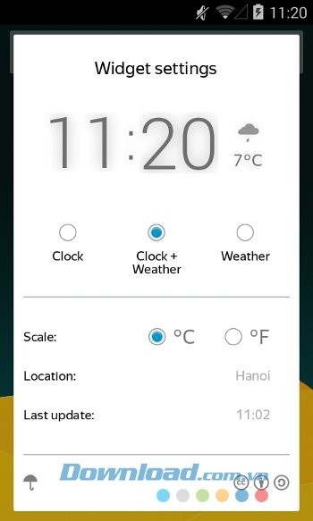 Widget đồng hồ của Yandex Launcher