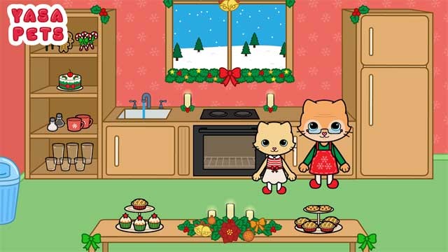 Sắp xếp bàn ăn và nấu một bữa ăn thật ngon miệng trong game Yasa Pets Christmas