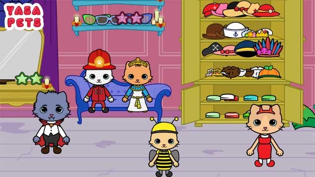 Mặc thử vô số trang phục và phụ kiện khác nhau, bao gồm băng đô, mũ và kính