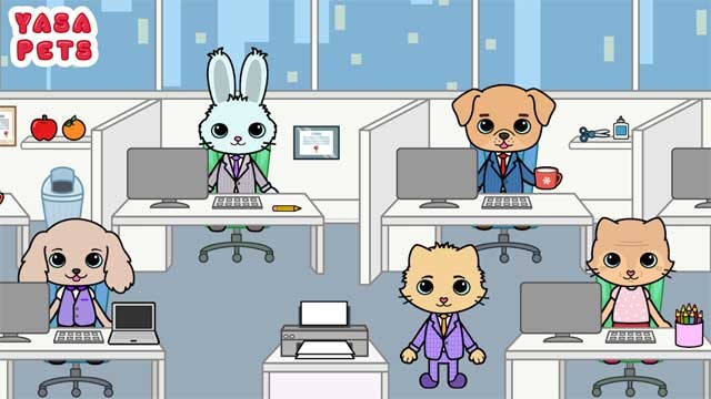 Làm việc trong văn phòng để có cơ hội thăng tiến lên làm sếp trong game Yasa Pets Tower