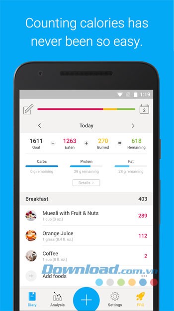 Dễ dàng tính toán lượng calo