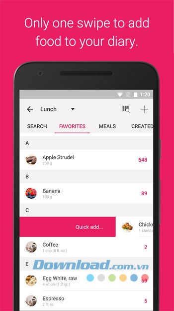 Bổ sung thực phẩm vào nhật ký