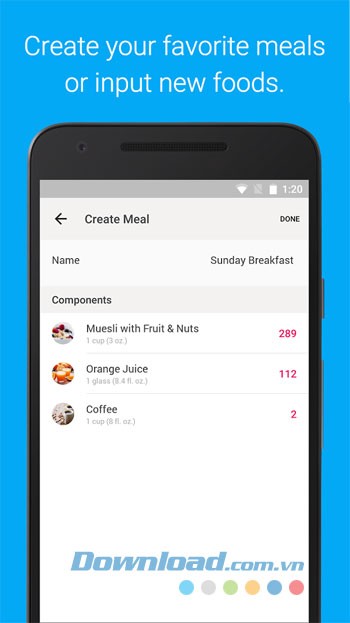 Tạo bữa ăn yêu thích hoặc nhập món mới