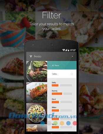 Yummly được tích hợp nhiều bộ lọc mạnh mẽ