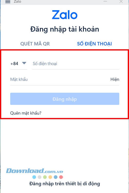 Đăng nhập bằng tài khoản Zalo