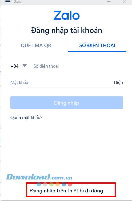 Nhấn vào mục ick chuột vào mục Đăng nhập trên thiết bị di động
