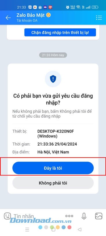 Ấn vào nút Đây là tôi