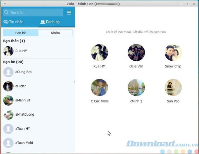 Giao diện của Zalo cho Linux