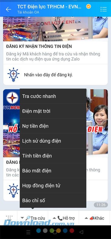 Tính tiền điện trên Zalo