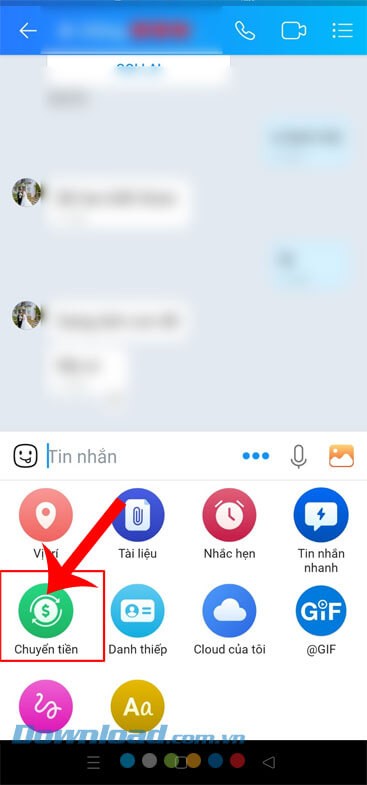Chạm vào mục Chuyển tiền