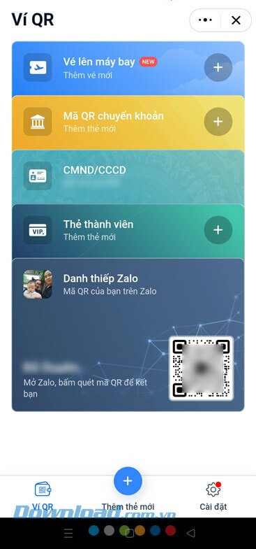 Giao diện tính năng ví QR