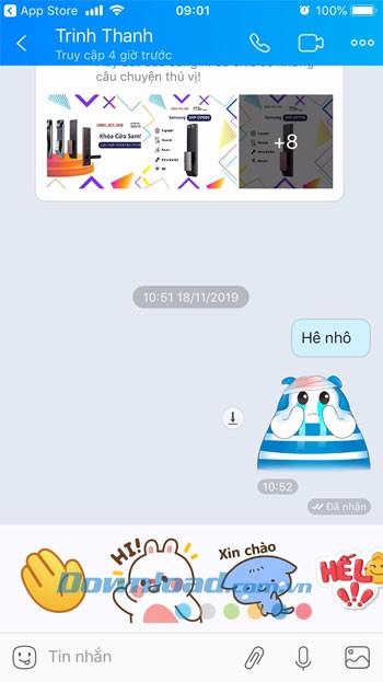 Giao diện chat Zalo