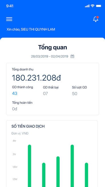 Giao diện tổng quan trên ZaloPay Merchant