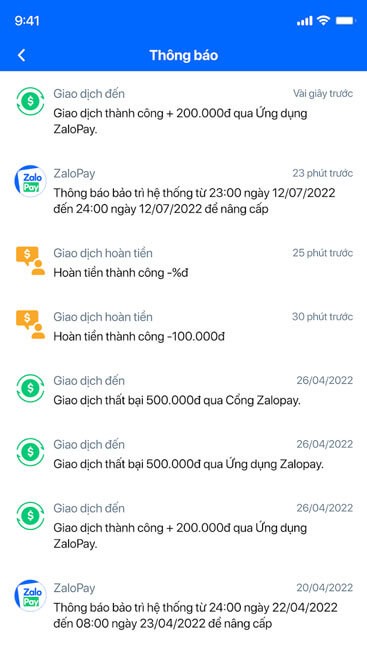 Thông báo trên ZaloPay Merchant