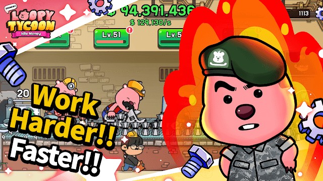 Quản lý các công nhân nhà máy của bạn làm việc chăm chỉ hơn, nhanh hơn trong game Zanmang Loopy: Idle Tycoon