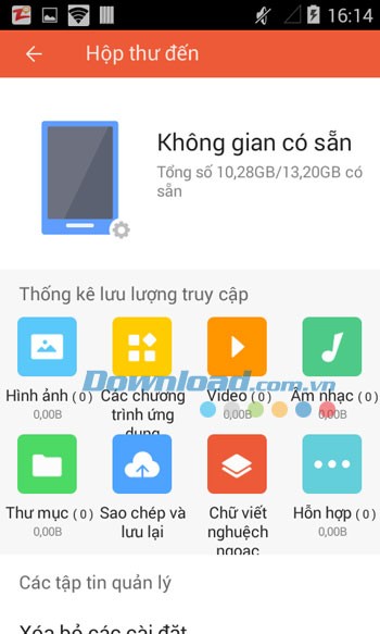 Tính năng Inbox của Zapya cho Android