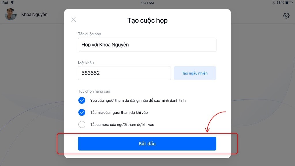 Hoàn tất tạo cuộc họp