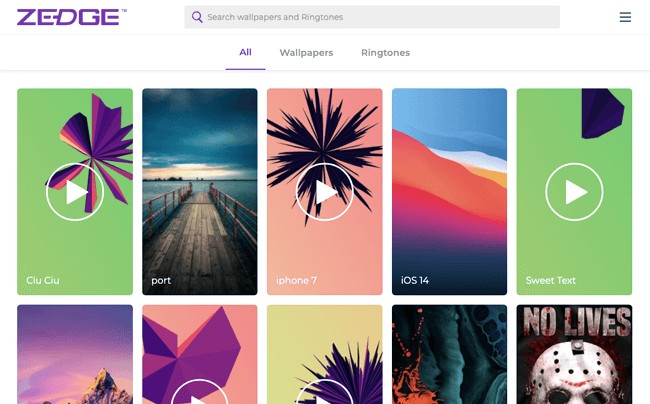 Giao diện đơn giản của Zedge
