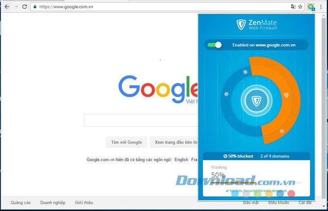 Phát hiện và chặn quảng cáo khi sử dụng tiện ích ZenMate Web Firewall cho máy tính