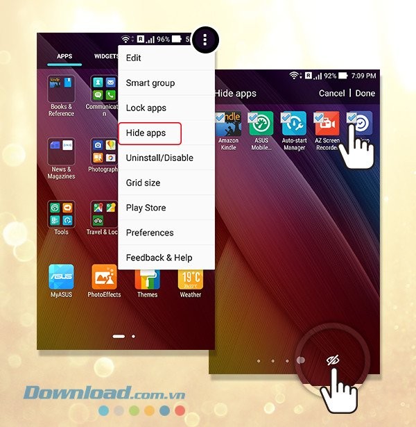 Bỏ ẩn ứng dụng trên ZenUI Launcher