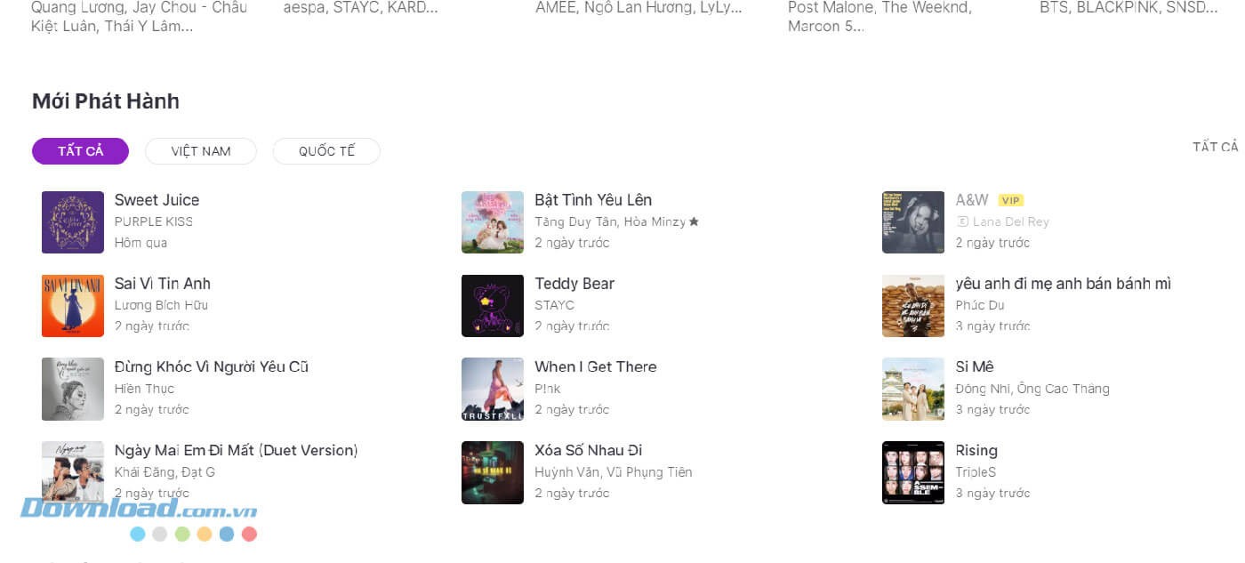 Danh sách bài hát mới phát hành trên Zing MP3