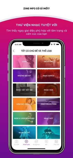 Chủ đề nhạc trên Zing MP3 cho iOS