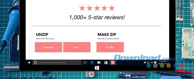 Giao diện chính của ứng dụng Zip Opener cho máy tính & Windows Phone