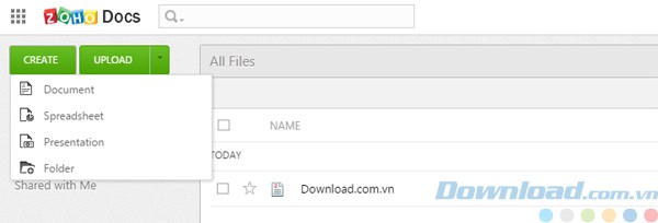 Tạo tài liệu trên Zoho Docs