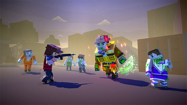 Chiến đấu với trùm cuối bằng kinh nghiệm và bản lĩnh tích lũy trong Zombie Blocks: Pixel Shooter Gun