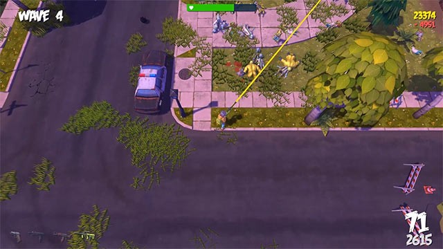 Trải nghiệm game Zombie In Town với góc nhìn từ trên xuống, giúp bạn nắm bắt toàn cảnh chiến trường