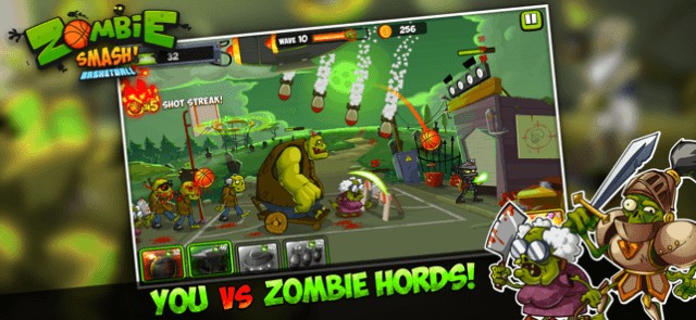 Đối phó với đám zombie đông đảo bằng khả năng ném bóng rổ của bạn trong ZombieSmash! Basketball