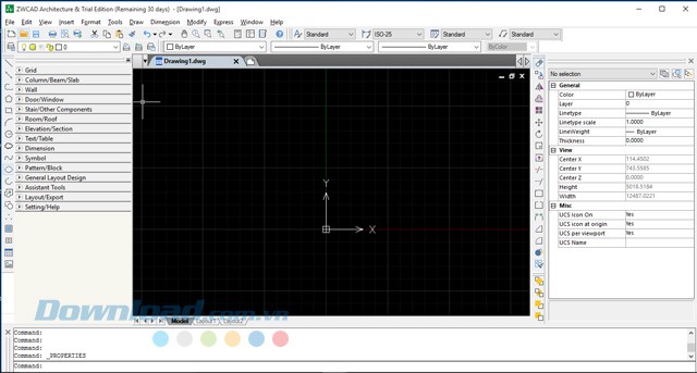 Giao diện chính của ứng dụng thiết kế ZWCAD-Architecture 2017 Beta cho máy tính