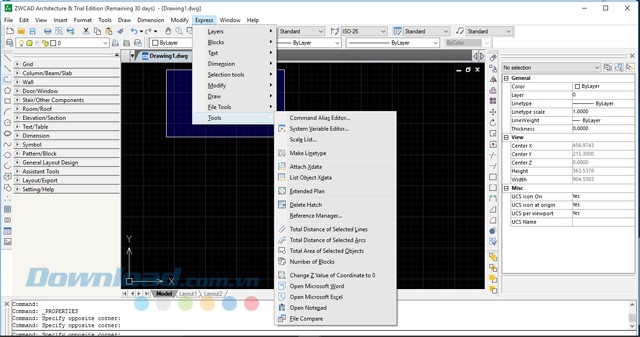Sử dụng nhiều công cụ hữu ích trong ứng dụng thiết kế ZWCAD-Architecture 2017 Beta cho máy tính