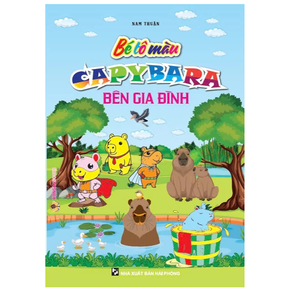 bé tô màu capybara bên gia đình