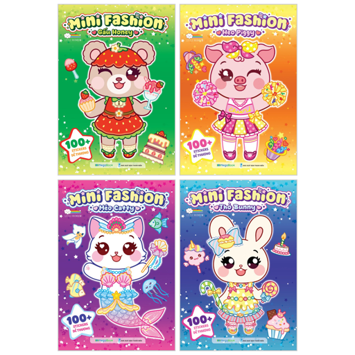 bộ sách mini fashion - thỏ bunny + heo piggy + mèo catty + gấu honey (bộ 4 cuốn)