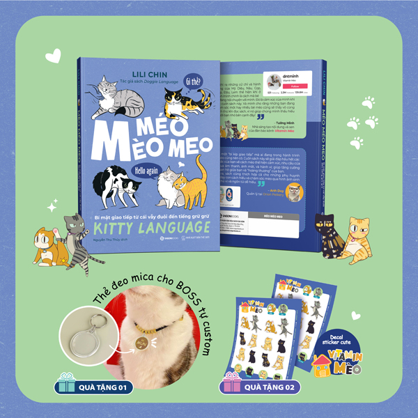 méo mèo meo - bí mật giao tiếp từ cái vẫy đuôi đến tiếng grừ grừ - tặng kèm thẻ đeo mica cá nhân hóa + bộ sticker mèo dễ thương