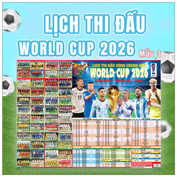 Poster Lịch Thi Đấu Vòng Chung Kết World Cup 2026 - Kèm Ống - 65 x 86 cm - Mẫu 3