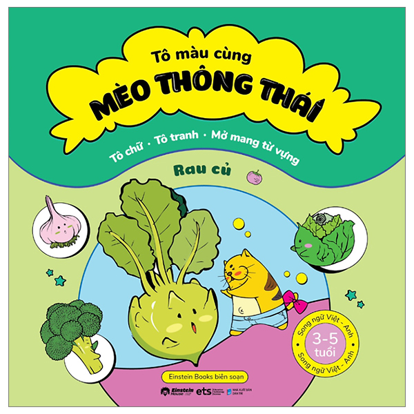 tô màu cùng mèo thông thái - song ngữ việt-anh - rau củ (dành cho trẻ từ 3-5 tuổi)