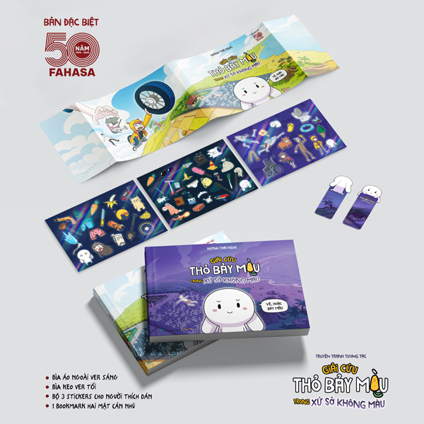 Truyện Tranh Tương Tác - Giải Cứu Thỏ Bảy Màu Trong Xứ Sở Không Màu - Bản Đặc Biệt Fahasa - Tặng Kèm 1 Bìa Áo Ngoài Phiên Bản Sáng + 1 Bookmark 2 Mặt Cán Holo + 3 Sticker Cán Holo